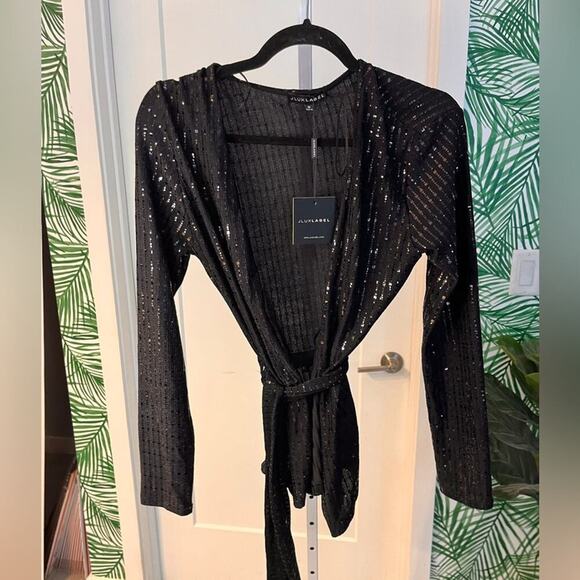 NWT JLUXLABEL Black Sequined Belted Cardigan Medium - Picture 2 of 9